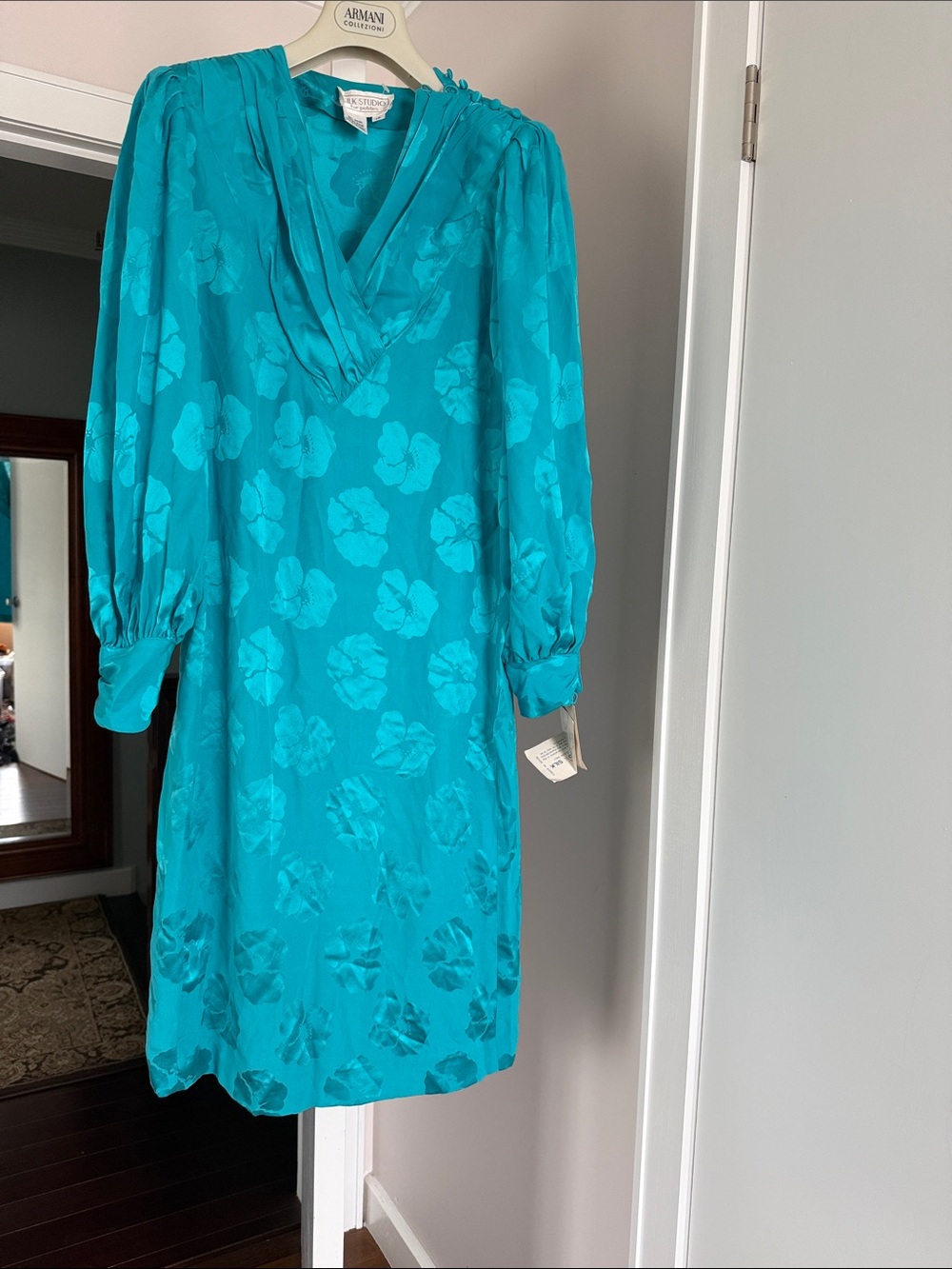 Silk Studio Petites Aqua Blue Silk long Sleeve Dress Size:10